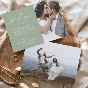 Sage Green Wedding Thank You Photo Wedding Card