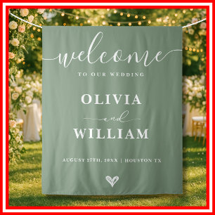 Sage Green Wedding Welcome Backdrop Tapestry
