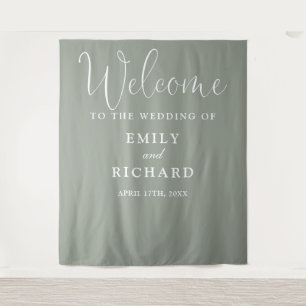 Sage Green Wedding Welcome Photo Backdrop Tapestry