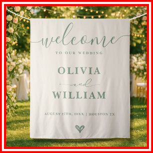 Sage Green Wedding Welcome Sign Backdrop Tapestry