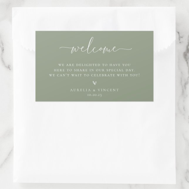 Sage Green Wedding Welcome Sticker (Bag)