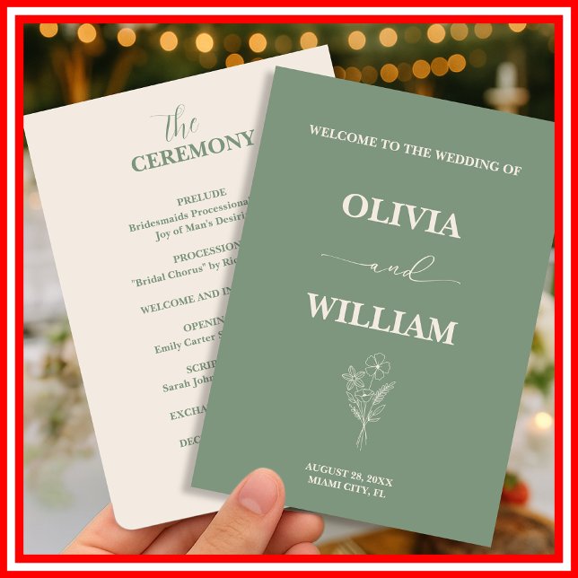 Sage Green Wedding Wildflower Boho Floral Program (Creator Uploaded)