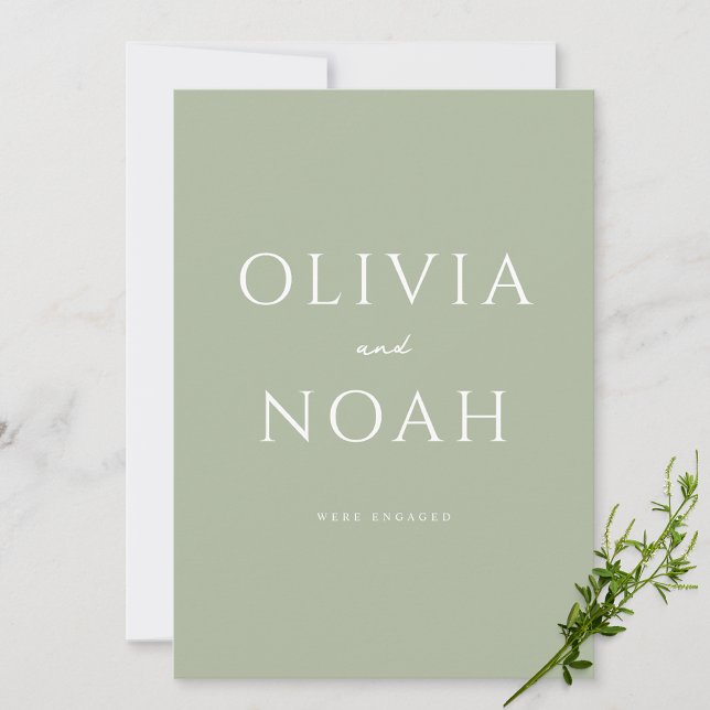 Sage Green We're Engaged Announcement Card (Creator Uploaded)