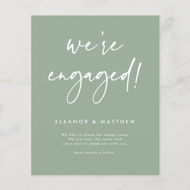 Sage Green We're Engaged Engagement Announcement (Front)