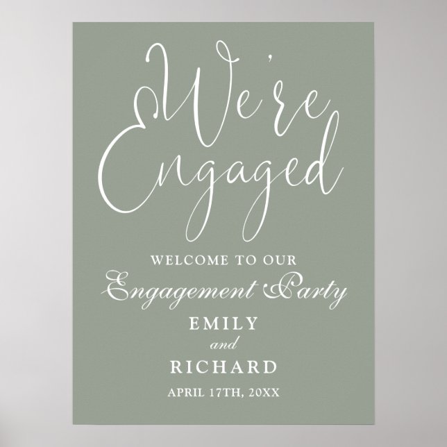 Sage Green We're Engaged Engagement Welcome Sign (Front)