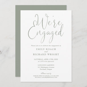 Sage Green We're Engaged Script Engagement Party Invitation