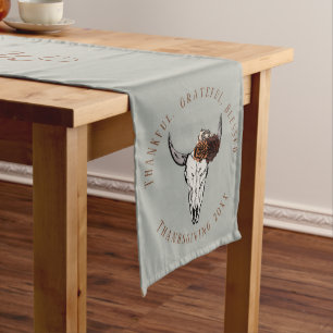 Sage Green Western Cow Skull Thanksgiving Long Table Runner