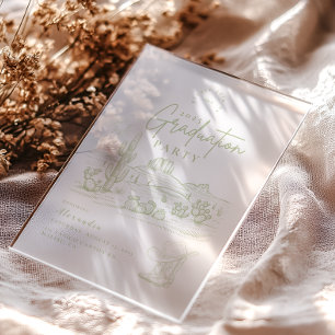 Sage Green Western Cowgirl Graduation Party Acrylic Invitations