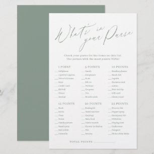 Sage green what's in your purse bridal shower game