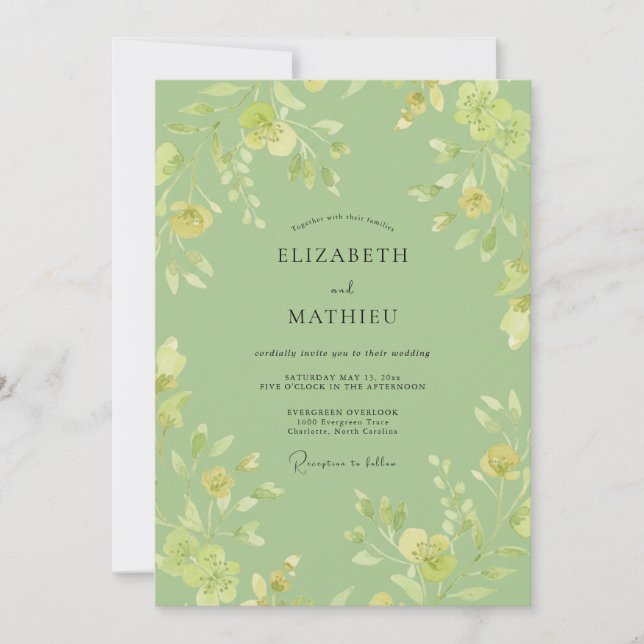 Sage Green Whimsical Botanical Wedding Invitation (Front)