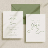 Sage Green Whimsical Bow Cherub Faire-part de mari