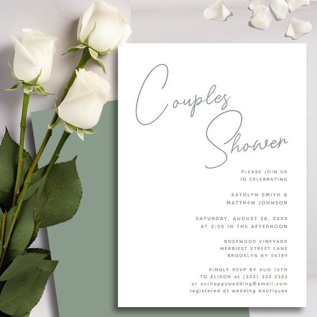 Sage Green Whimsical Script Chic Couples Shower Invitation (Creator Uploaded)