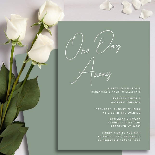 Sage Green Whimsical Script Chic One Day Away Invitation (Creator Uploaded)