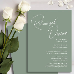 Sage Green Whimsical Script Chic Rehearsal Dinner Invitation
