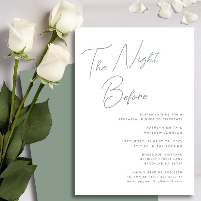 Sage Green Whimsical Script Chic The Night Before Invitation (Creator Uploaded)