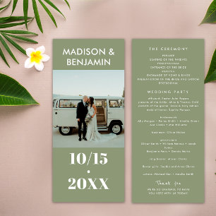 Sage Green White 1 Photo Bold Minimalist Wedding Program