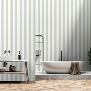 Sage Green White 3 Inch Wide Circus Stripe Wallpaper