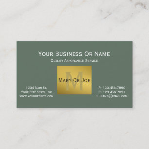 Sage Green White & A Touch of Luxury Gold Monogram Business Card