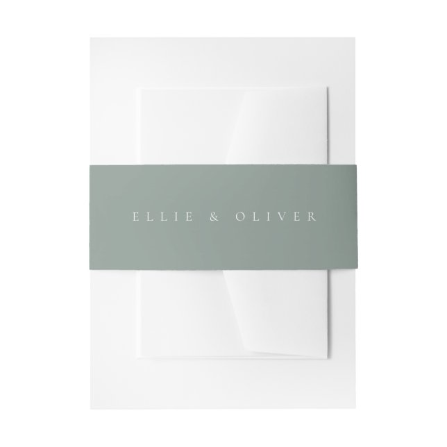 Sage Green White Boho 1 Wedding Modern Invitation Belly Band (Front Example)