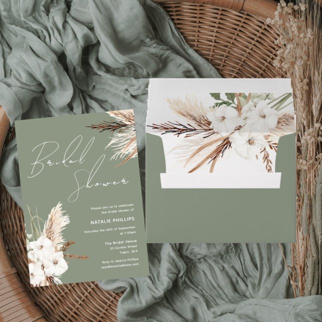 Sage Green White Boho Floral Wedding Invitation Envelope (Creator Uploaded)