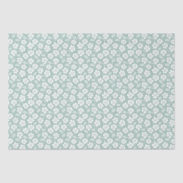 Sage Green White Boho Florals Baby Shower Birthday Tissue Paper (Front)