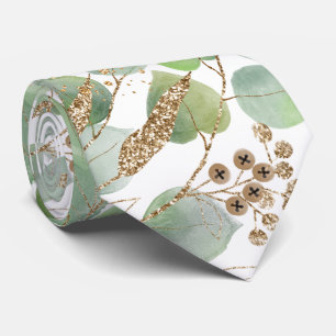 SAGE GREEN WHITE BOTANICAL MENS TIE