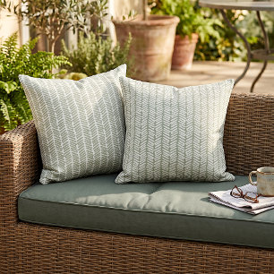 Sage Green White Chevron Stripes on Reversible Outdoor Pillow