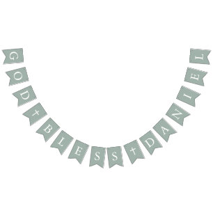 Sage Green White Cross Boy Baptism Bunting Flags
