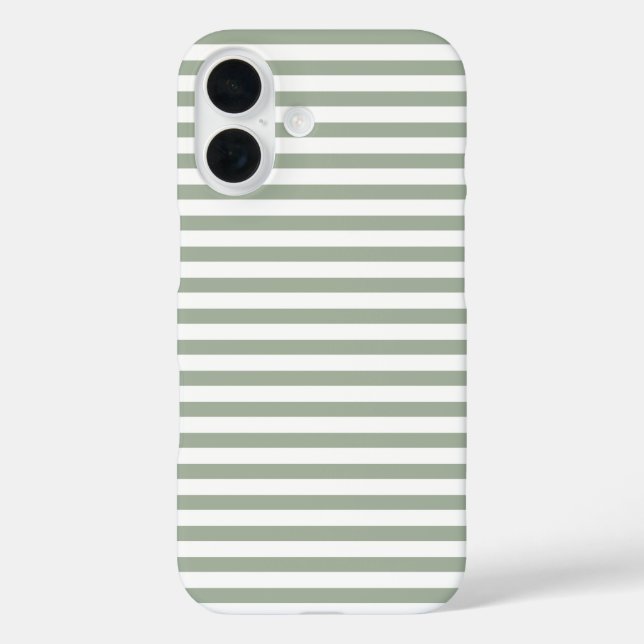 Sage Green & White Cute Horizontal Striped Case-Mate iPhone Case (Back)