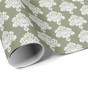 Sage Green White Damask Wrapping Paper