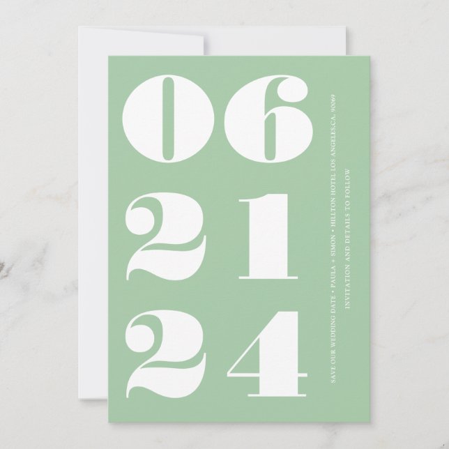 Sage green white elegant modern minimalistic invitation (Front)