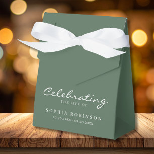 Sage Green White Elegant Script Funeral Memorial Favor Box