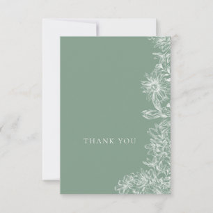 Sage Green White Floral Merci Carte Note
