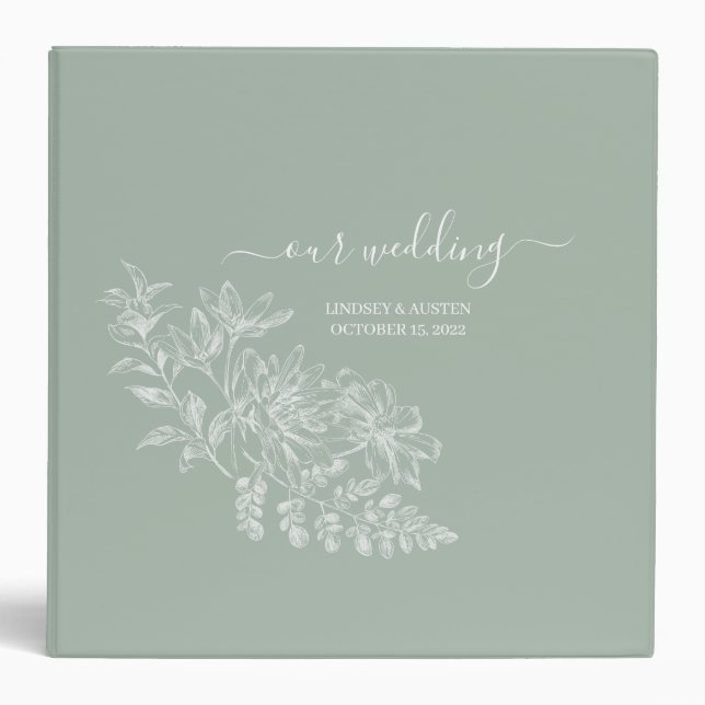 Sage Green White Floral Our Wedding Planner Photos Binder (Front)