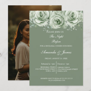 Sage Green White Floral Rehearsal Dinner Invitation
