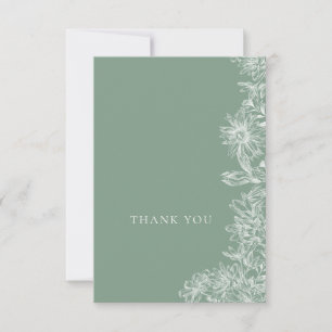 Sage Green White Floral Thank You Note Card