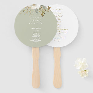 Sage Green & White   Floral Watercolor Wedding Hand Fan