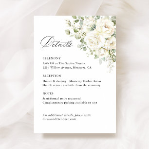 Sage Green White Floral Wedding Details, Ceremony Enclosure Card