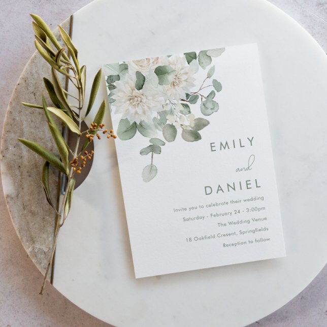 Sage Green & White Floral Wedding Invitation (Creator Uploaded)