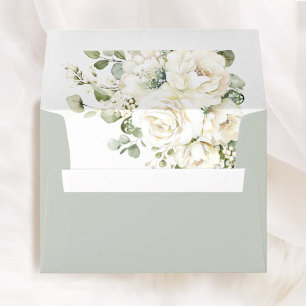 Sage Green White Floral Wedding Liner & Addressed Envelope