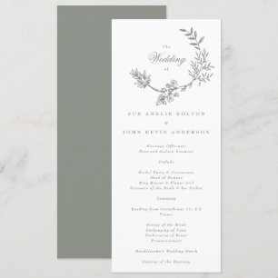 Sage Green White Floral Wreath Wedding Program