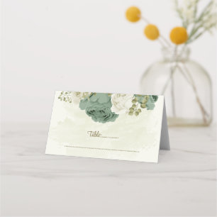 sage green white flowers botanical wedding place card