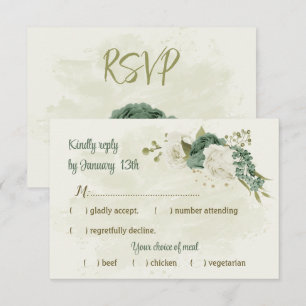 sage green white flowers botanical wedding RSVP card