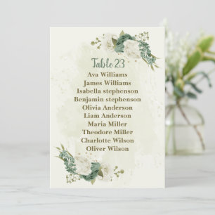 sage green white flowers seating chart card