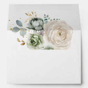 Sage Green & White Flowers Wedding Envelopes