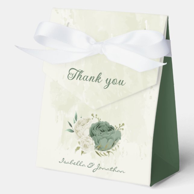 sage green white flowers wedding favor box (Front)