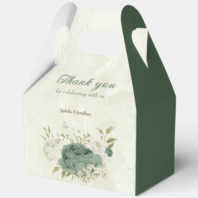 sage green white flowers wedding favor box (Front)