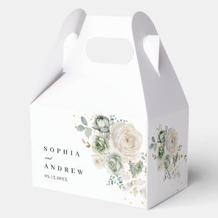 Sage Green & White Flowers Wedding Favor Box