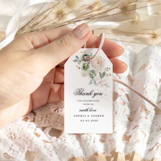 Sage Green & White Flowers Wedding Gift Tag (Creator Uploaded)