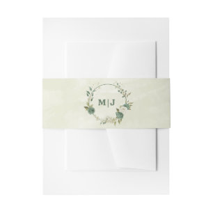 sage green white flowers wedding invitation belly band